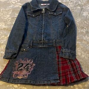 Jennifer Lopez Kids Denim Dress with Red Plaid Accent
